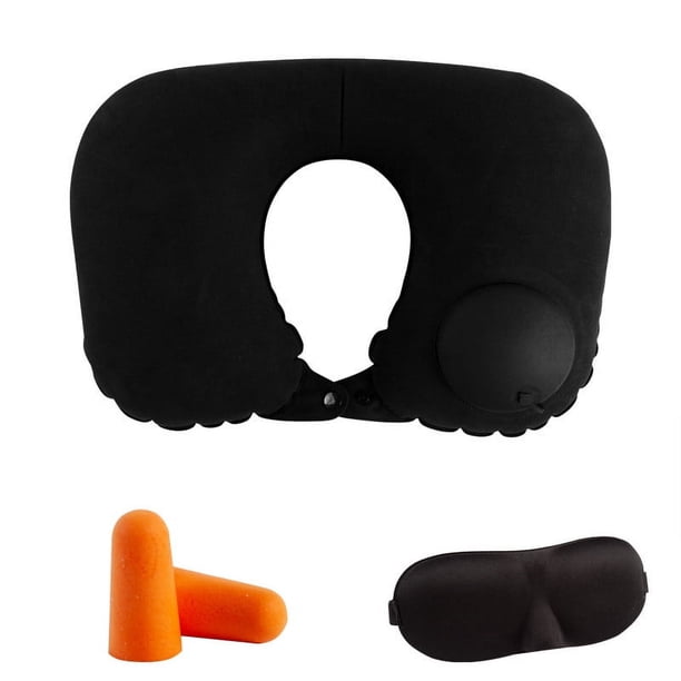 Fiudx Almohada de Viaje En Forma de U, Diseño Inflable Suave, Soporte para El Cuello, Incluye Venda para Los Ojos y Tapones para Los Oídos, Ligera y Portátil, Ideal para Usar En Aviones, Trenes y Vag