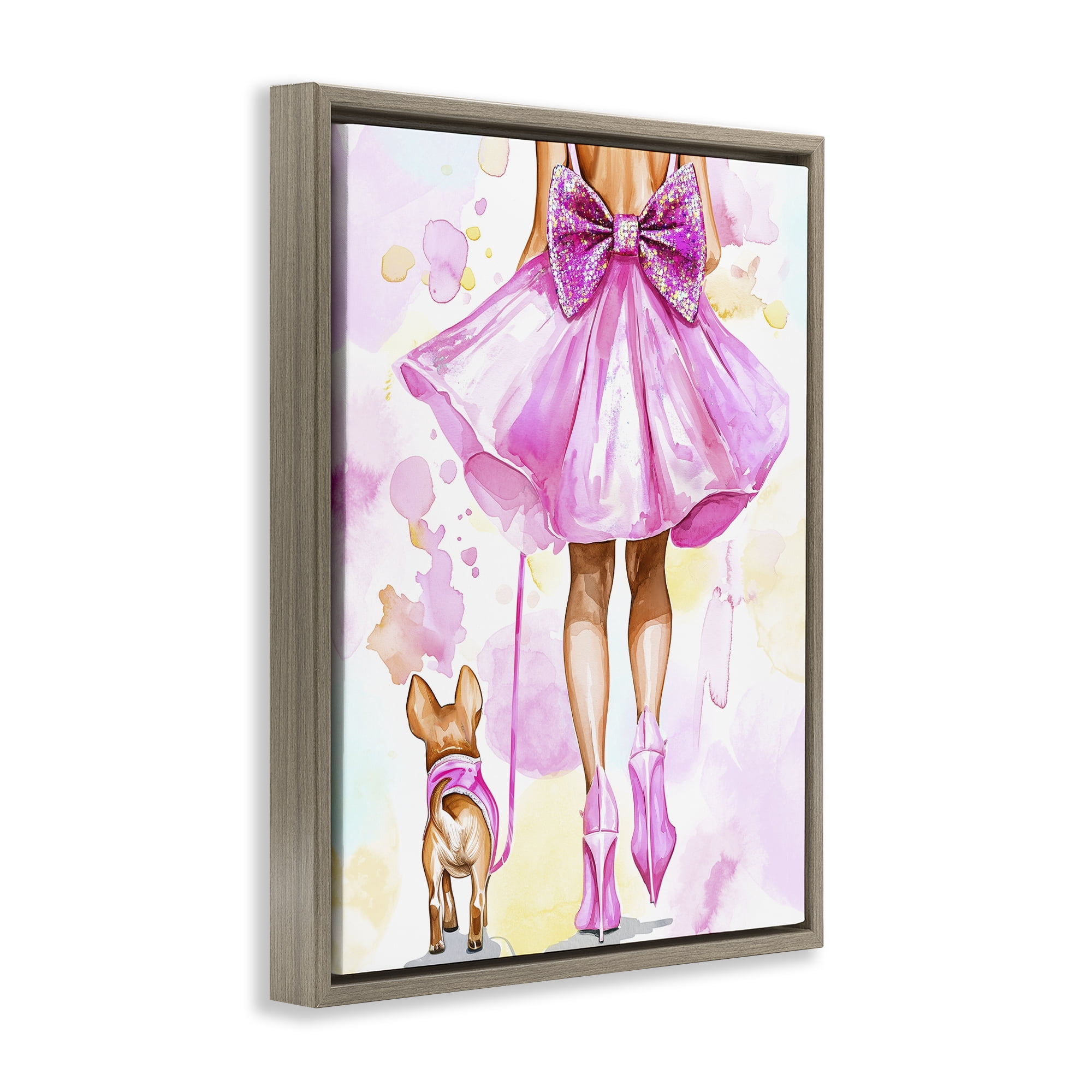 Stupell Industries Walking The Runway Gal Brown Framed Floater Canvas Wall Art design by Jess Stempel, 21 x 17