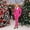 Hot Pink, variant on Women's Christmas Santa Claus Printed 2-Piece Suit Set, Festive Blazer & Pants Outfit, 9 Colors for Holiday Celebrations