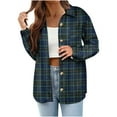 thumbnail image 2 of UQJfacai Womens Plaid Jacket Casual Lightweight Long Sleeve Button Down Flannel Shacket Shirt Collar Fall Winter Coat with Pocket, 2 of 7