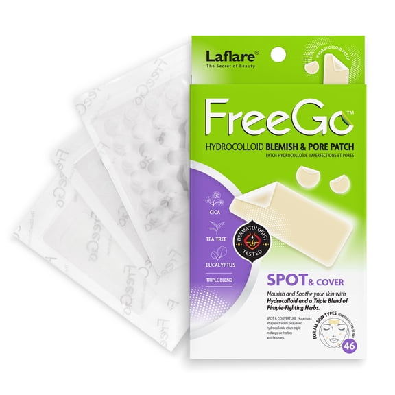 FreeGo™  Hydrocolloid Acne Patches for Face, Large Pimple Patches for Breakouts, Zit, Blemish Spot, Facial Stickers, Korean Pimple Patches. (SPOT & COVER 46)