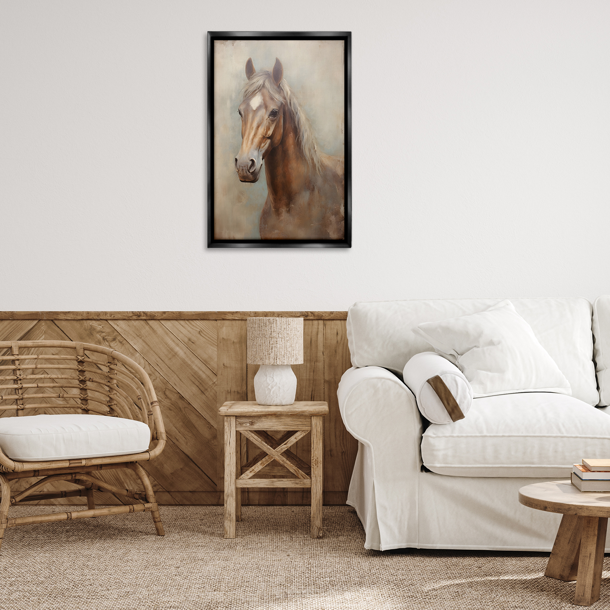 Stupell Industries Brown Horse Visage Animals & Insects Painting Black Floater Framed Canvas Art Print Wall Art, 21 x 31
