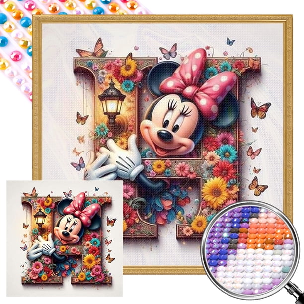 5D DIY Taladro Parcial AB Diamante Pintura Mickey Letra H 35x35cm