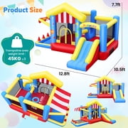 Qhomic Inflatable Bounce House for Kids Ages 3–12, 7-in-1 Bouncy House with Ball Pit, Canopy, Obstacle Jumping Castle with Basketball Hoop, Target, Includes Blower, Perfect for Backyard Parties