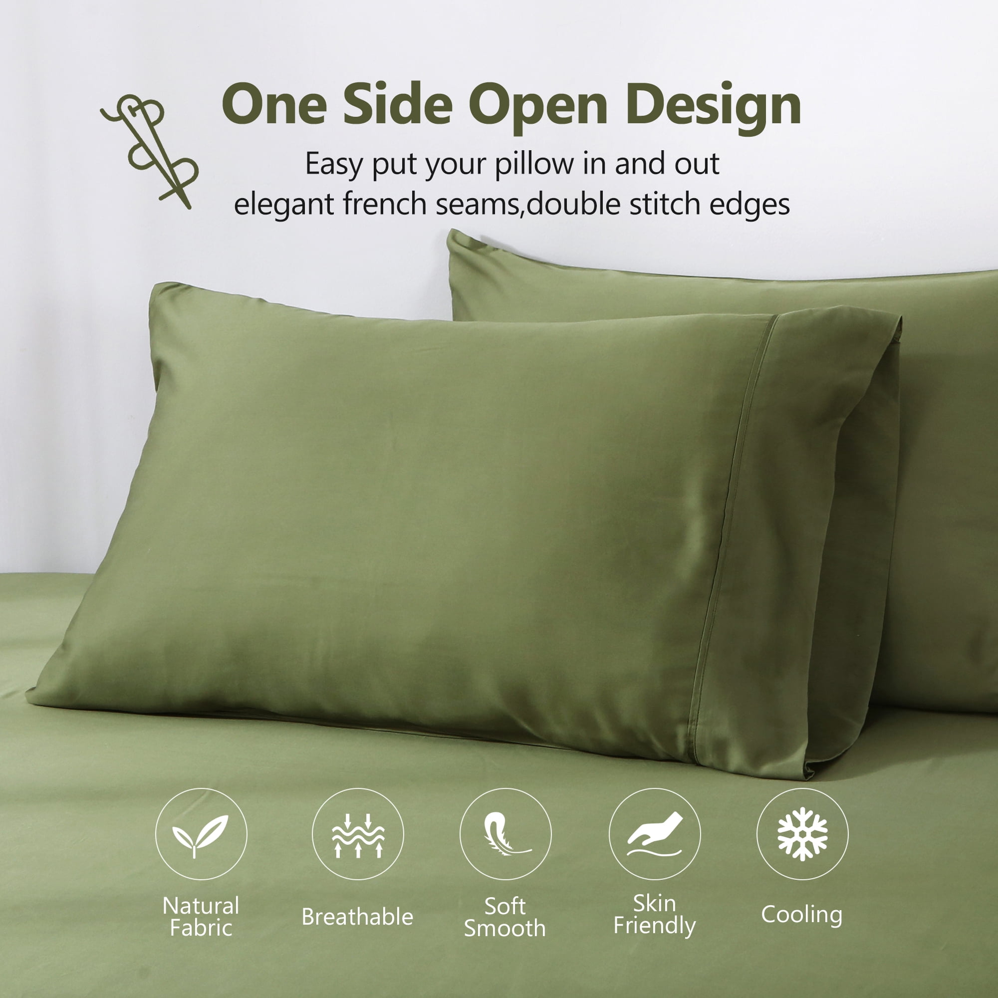 L Linen World 100% Viscose from Bamboo Sheets Set Full Size,Bamboo Cooling Bed Sheet 4 Pieces Deep Pocket Sheet,Silky Soft,Breathable(Green,Full)