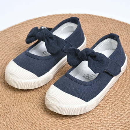 

Kids Girls Bowknot Mary Jane Flat Sneakers Soft Anti-Slip Casual Comfortable School Uniform Dress Shoe