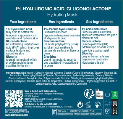 Dr Botanicals Hydrating Face Mask with Hyaluronic Acid 1% & Gluconolactone – 60ml Moisturizing Skincare Mask