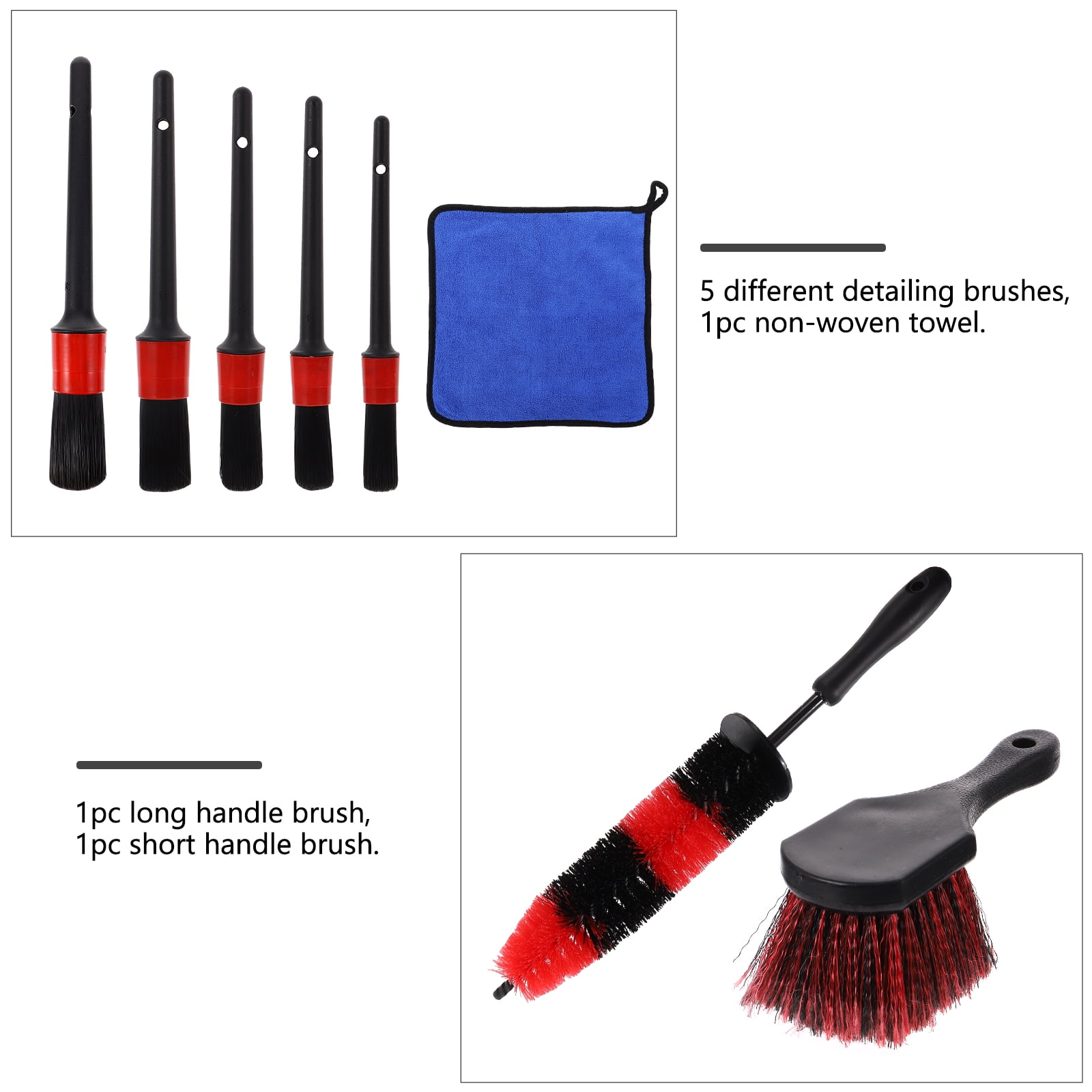BESTONZON Car Wash Detail Set with 8pcs brushes and nonwoven towel for car cleaning use Assorted Color
