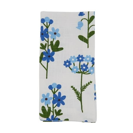 

SARO 20 in. Square Cotton Table Napkins with Blue Floral Design - Set of 4