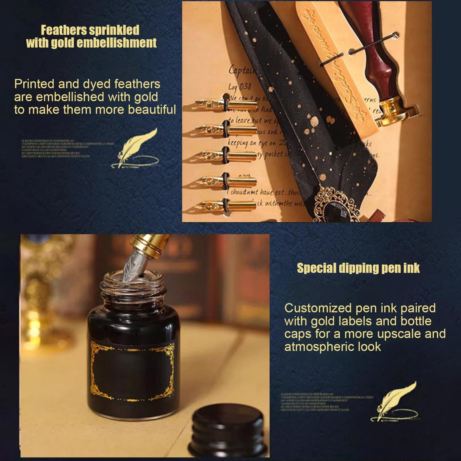 Xheghe Quill Pen Set with Ink, Nibs, Seals & Stand - Ideal for Calligraphy, Journaling & Gift-Giving