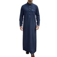 thumbnail image 2 of Mens Abaya Arabic Thobe Traditional Middle Robe with Buttons Long Sleeve Comfortable Daily Wear Navy XL, 2 of 4
