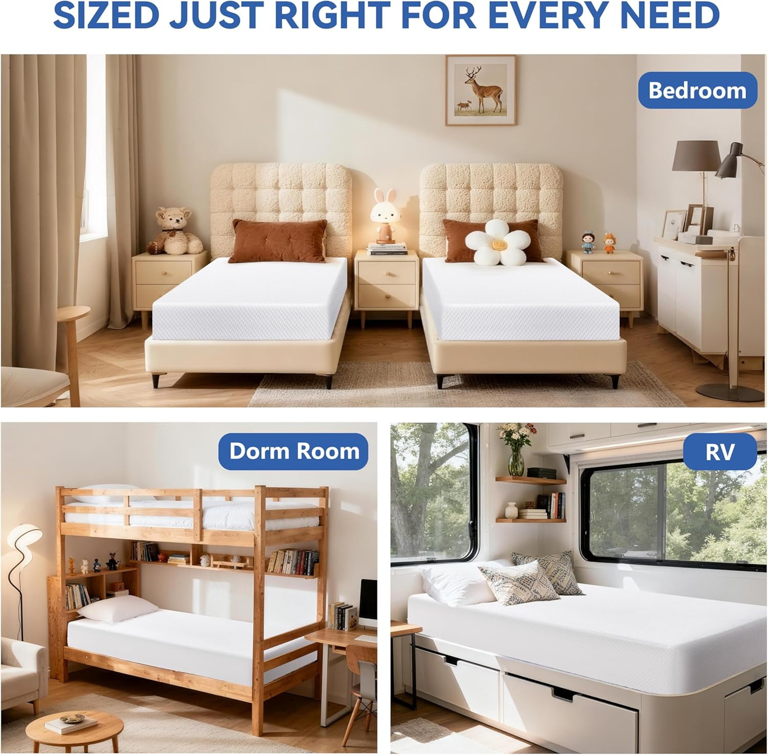 GLZ'HOME Full Size 8 Inch Gel Top Memory Foam Mattress, Medium Firm, Vacuum Compressed for Kids' Rooms, Dormitories, RVs & Bunk Beds, Breathable for Cooler Sleep
