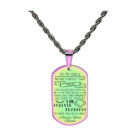 Solid Stainless Steel Sentimental Message Tag Necklace By Pink Box Part 2 To Uncle From Nephew Gold
