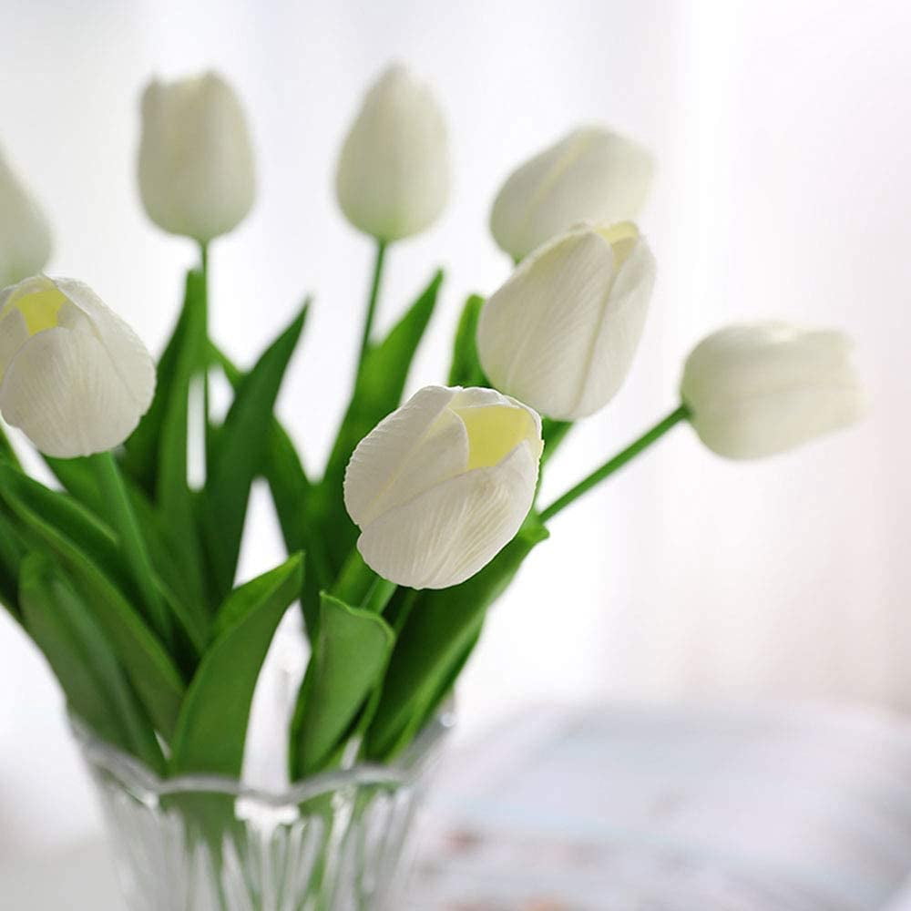 Latex Tulips Real Touch Pink Artificial Flowers Fake Tulips Arrangement Bouquet for Home Office Wedding Decor (Pink)