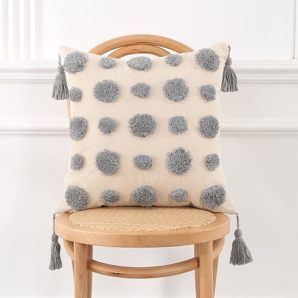 Xiao Hua Funda de cojín decorativa bohemia con borlas, de lona de algodón, acogedora y bohemia, con borlas, para decoración del hogar, 43 x 43 cm, color gris