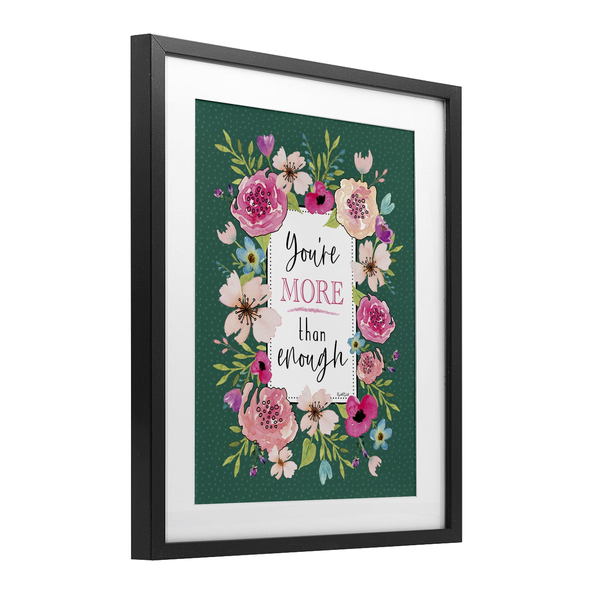 Stupell Industries More Than Enough with Florals Black Framed Print Under Glass, design by Elizabeth Tyndall