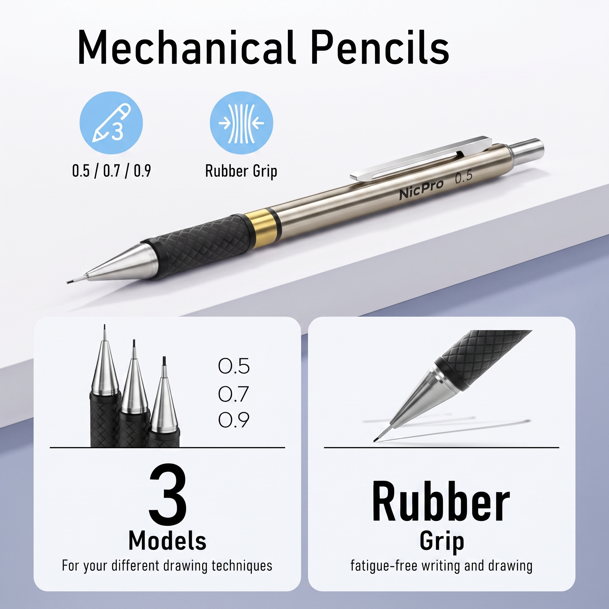 NicPro Gold Art Mechanical Pencil Set, 6 Pencils & Refills photo 4