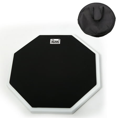 PAITITI 12 Inch Silent Portable Practice Drum Pad Octagonal Shape with Carrying Bag Black Color - Bonus 5A
