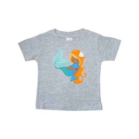 

Inktastic African American Mermaid With Orange Hair Dolphin Gift Baby Girl T-Shirt