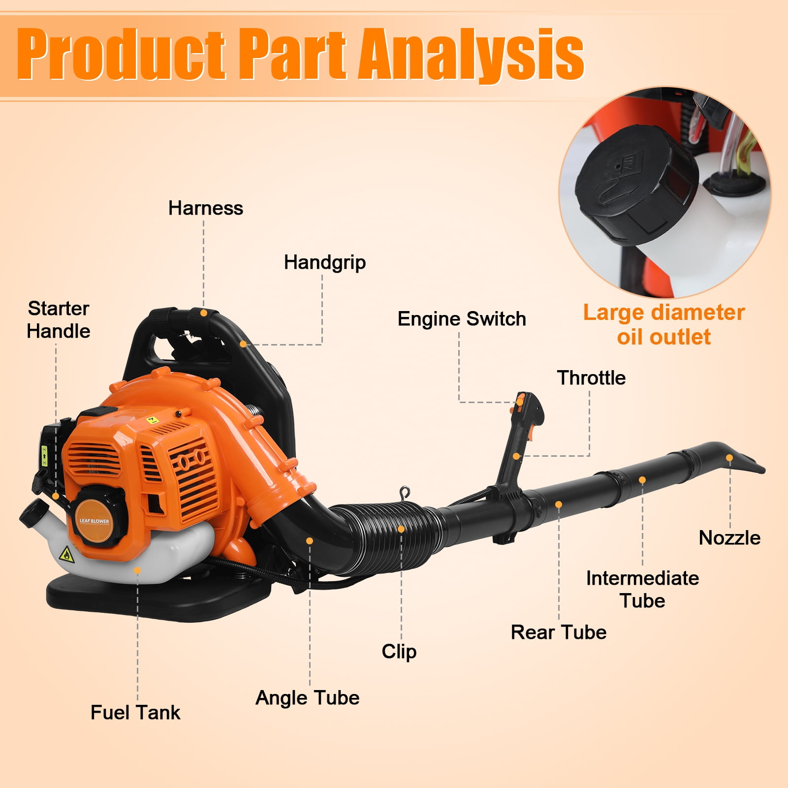 TidBay Backpack Leaf Blower, 52CC 2 Stroke Gas Powered Leaf Blower for Blowing Leaves, Dust, or Snow, 205 MPH 550 CFM Dust Blower for Lawn Care, Road Cleaning