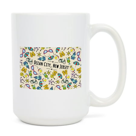

15 fl oz Ceramic Mug Ocean City New Jersey Beach and Sunshine Pattern Dishwasher & Microwave Safe