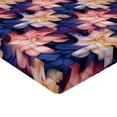 thumbnail image 4 of Ambesonne Retro Floral Fitted Sheet, Geometric Flower Motif, King Size, Dark Violet Blush and Ecru, 4 of 5