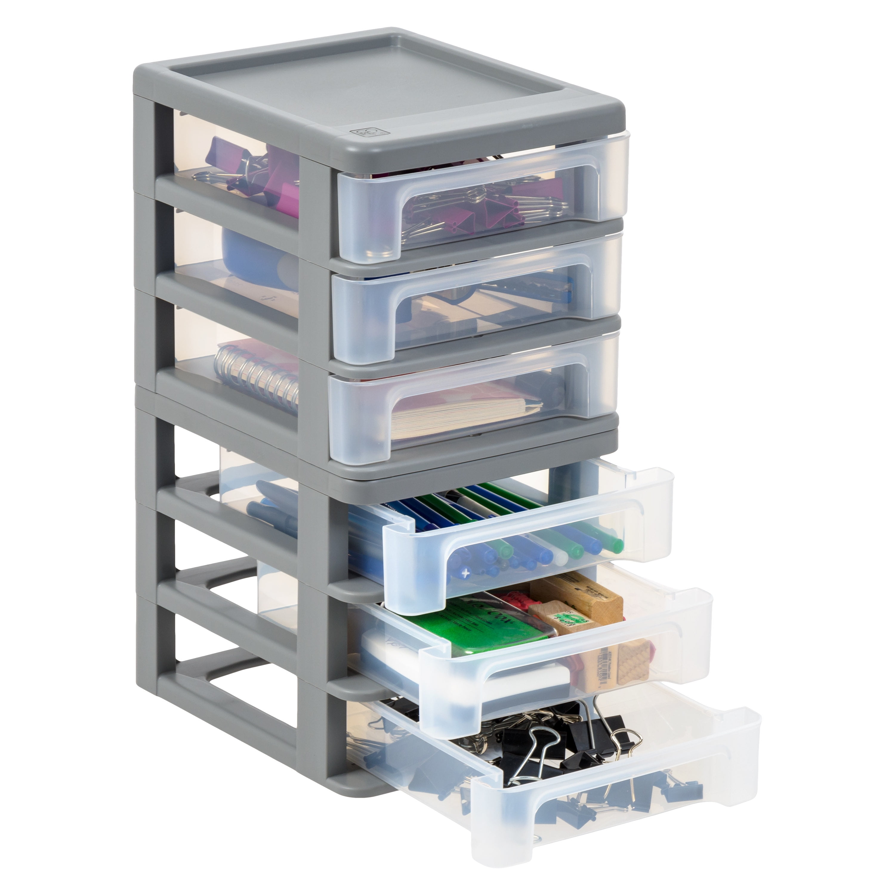 IRIS Small 3 Drawer Countertop Organizer, 2 Pack - Gray