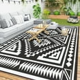 thumbnail image 2 of Outsunny Outdoor Patio Rug, Large Camping Carpet with Carrying Bag, 9' x 18' Waterproof Plastic Straw, Reversible, Black & White Square Patchwork, 2 of 9