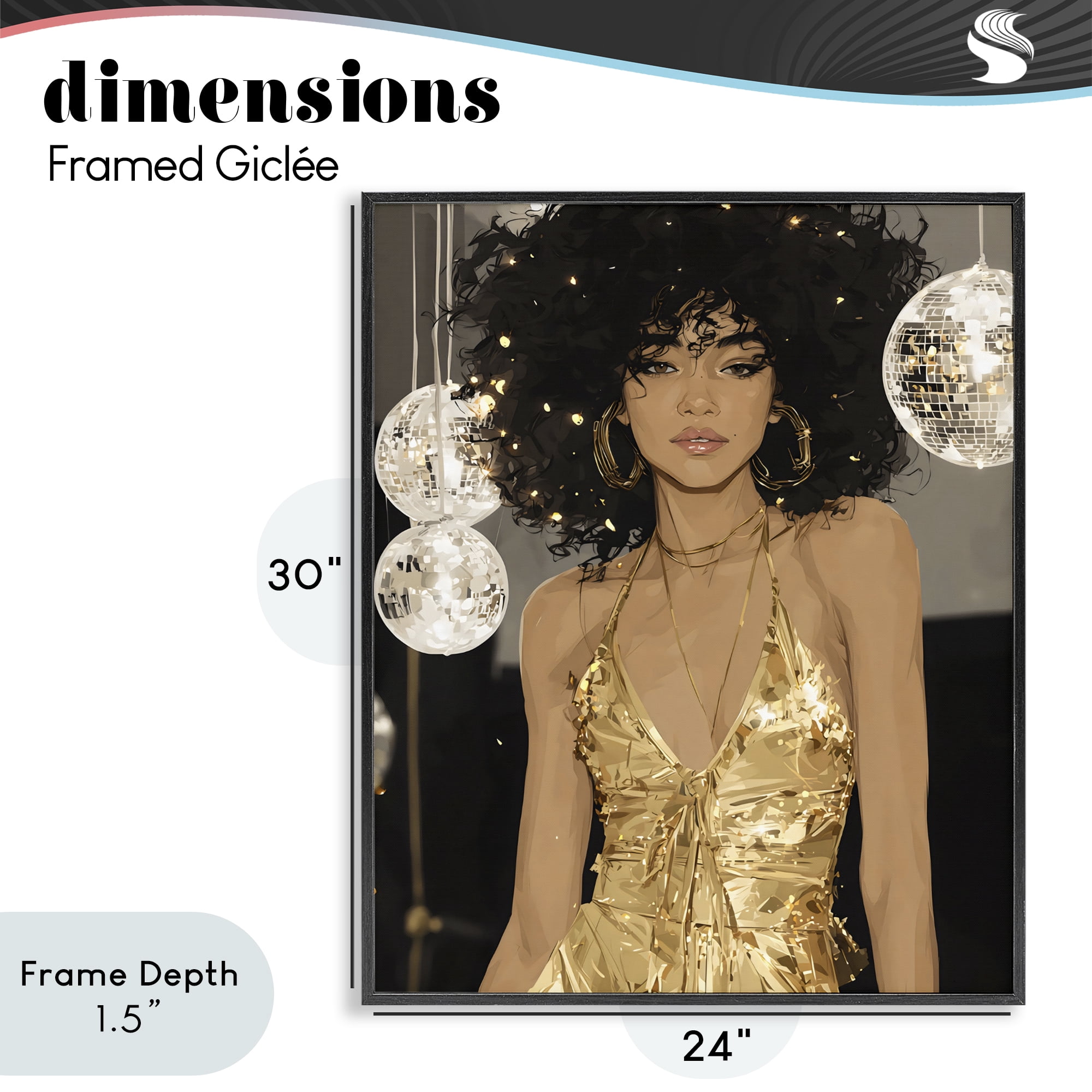 Stupell Industries Golden Disco Dream Party Black Framed Giclee Art, design by Franklyn Gregory