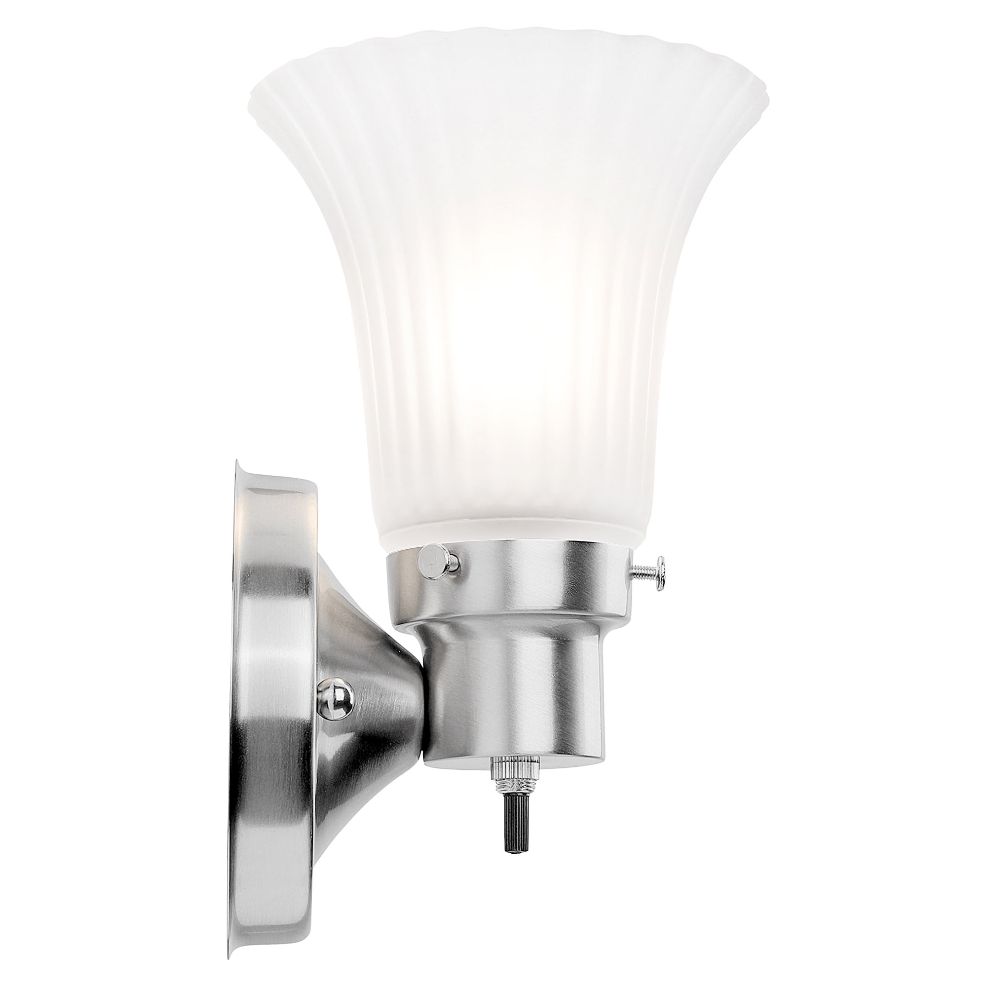 Design House The Village Traditional 1-Light Indoor Dimmable Wall Sconce with Frosted Flute Glass Shade, Satin Nickel