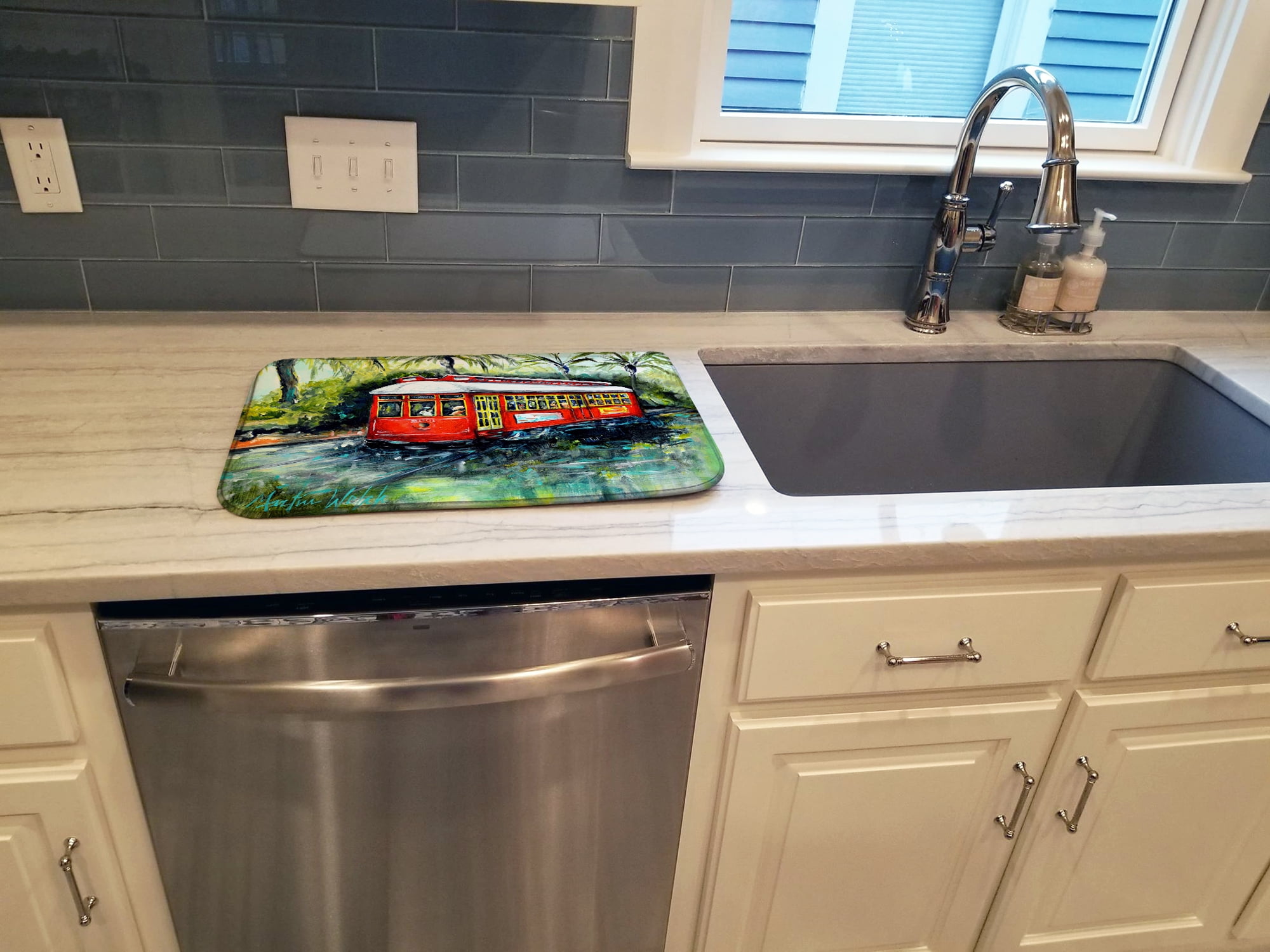 Little Red Street Car Dish Drying Mat
