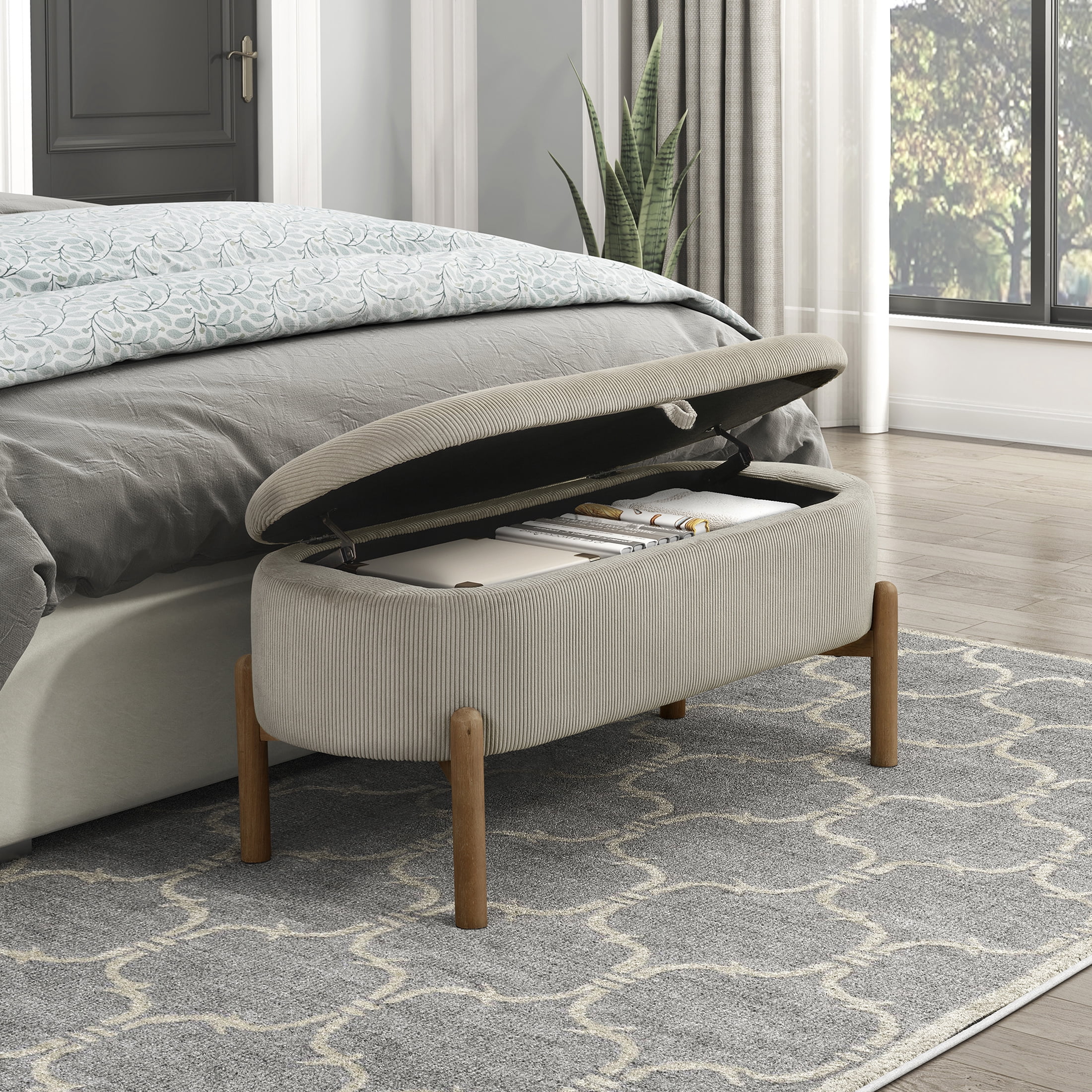 OakvillePark Terralisse Corduroy Lift Top Storage Bench, Taupe