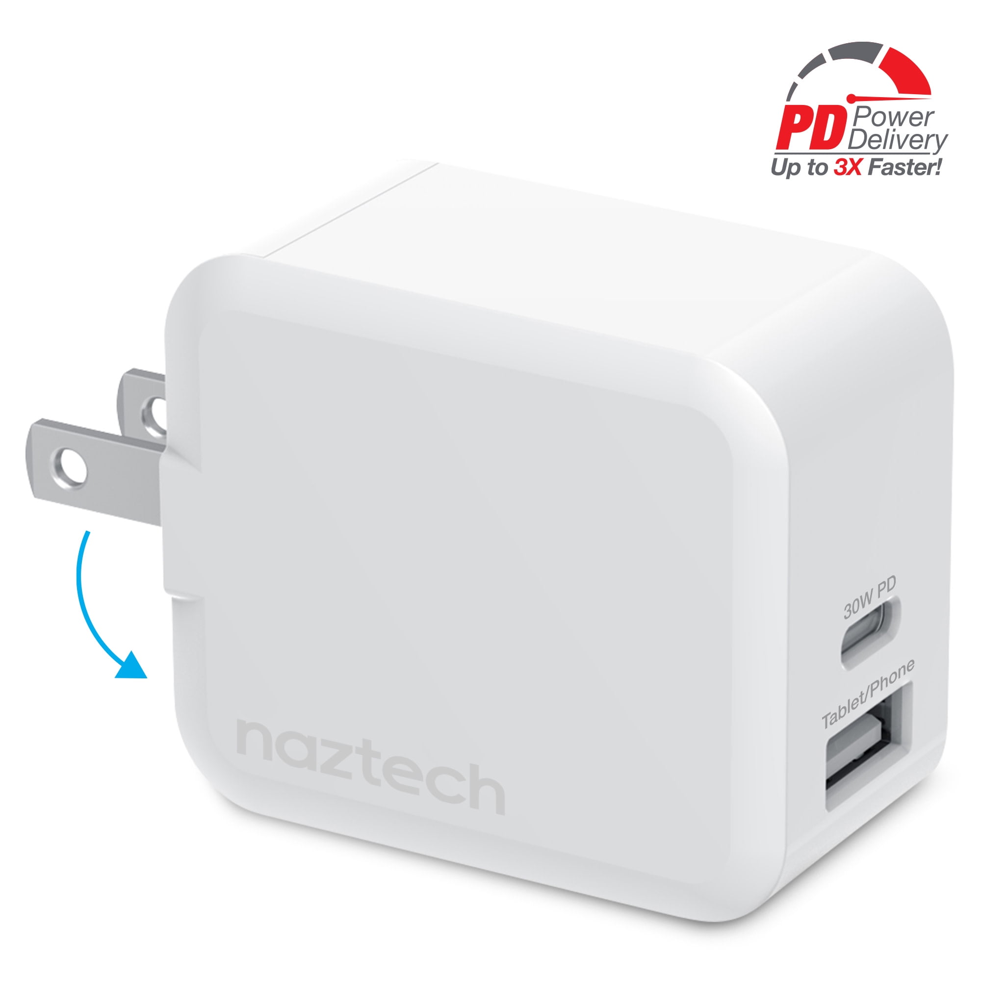 30W 2-PORT USB HOME WALL AC CHARGER ONE FAST PD TYPE-C PORT For PHONES & TABLETS 