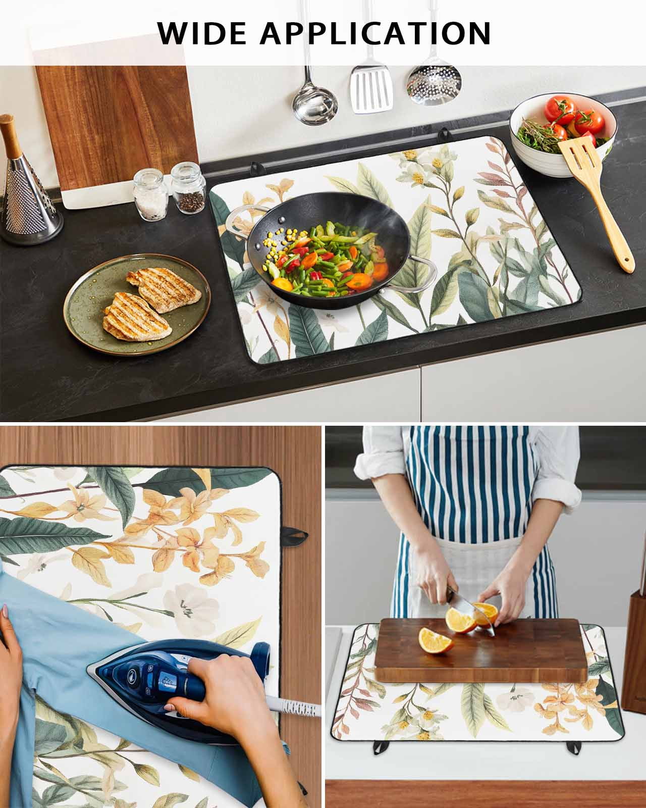 nqOlkjepod Large Induction Cooktop Protector Mat 24"x21", Watercolor Floral Leaves Stove Top Covers for Electric Stove, Farmhouse Tropical Leaf Stove Burner Cover Mats, Glass Top Stove Cover