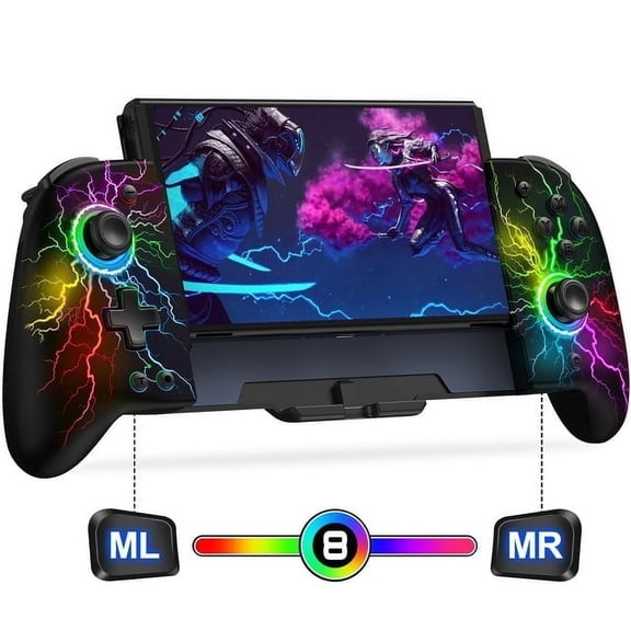 Switch Controller for Nintendo Switch/Oled Joy Cons,ESYWEN Ambient Light Joypad Controller Replacement for Switch Joy Cons with Handheld Grip,Turbo,Vibrations,Programmable