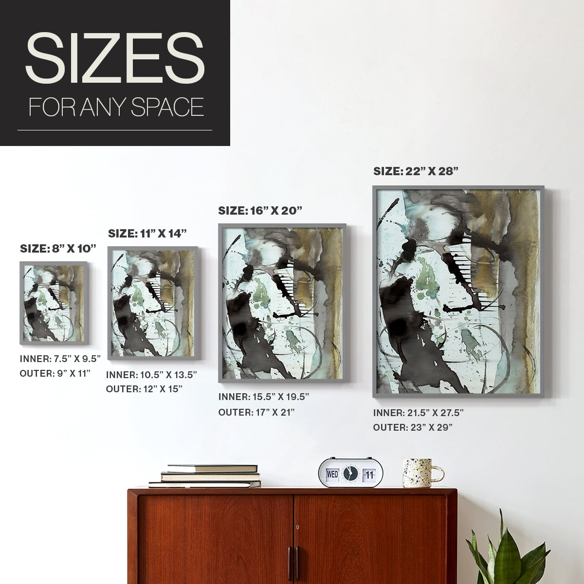 Lyrical Abstract I in Gray Solid Wood 16 x 20 Framed Print