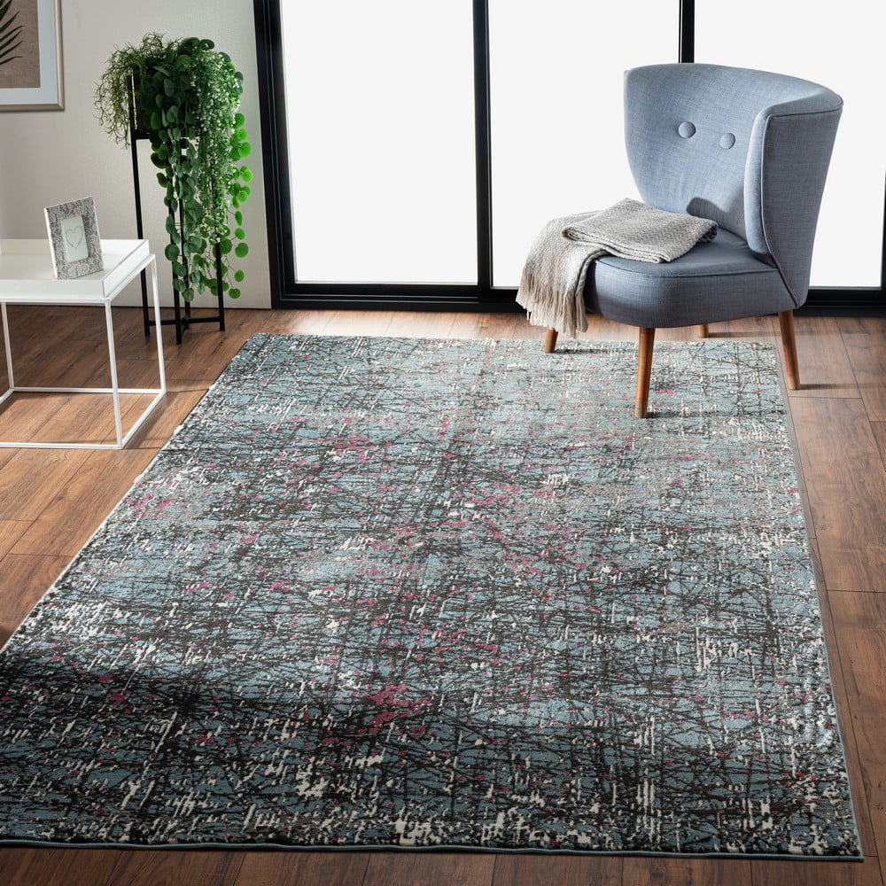 Ox Bay Pulse 7'6" x 9'6" Blue/Black Abstract Performance Indoor Area Rug