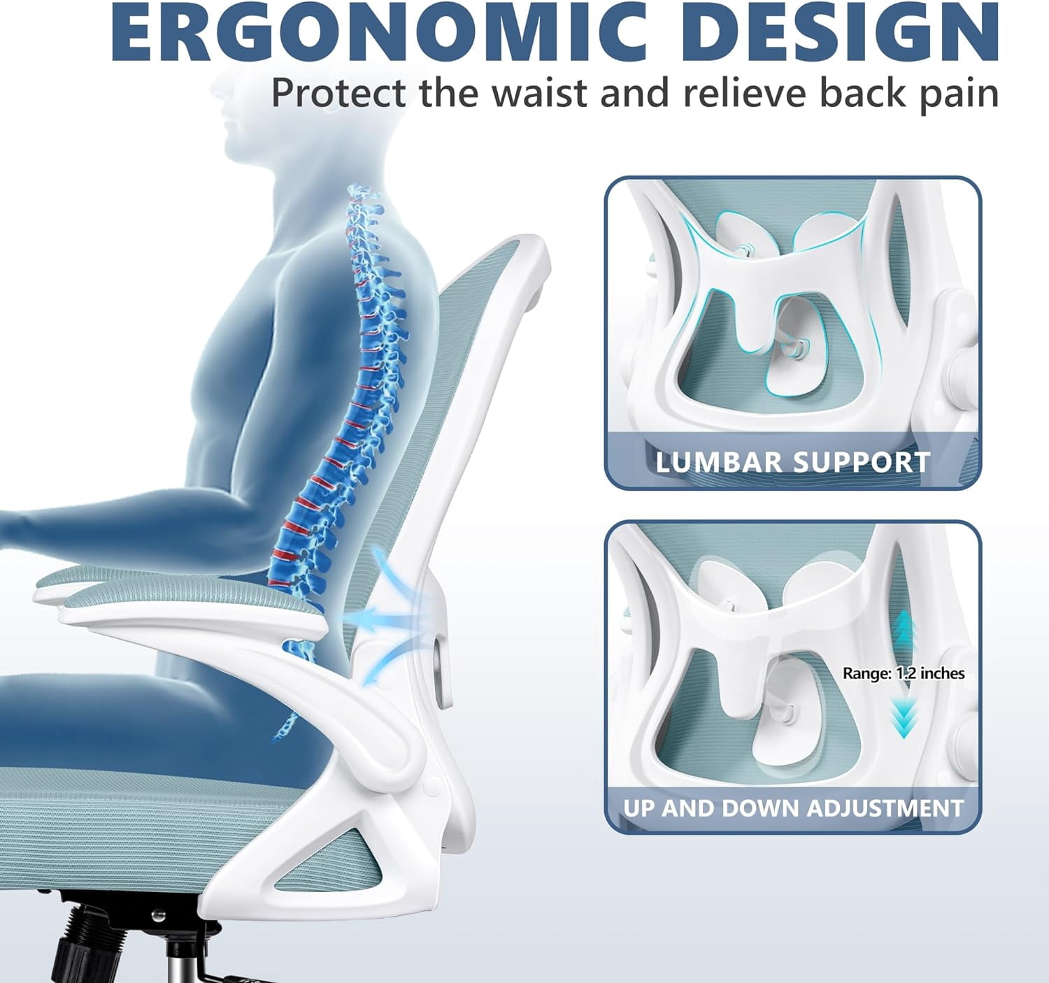 Office Chair, Ergonomic Desk Chair with Adjustable Height and Lumbar Support Swivel Desk Computer Chair with Flip up Armrests for Conference Room, Drak Gray