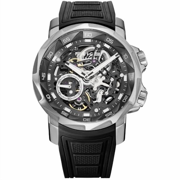FEICE FM511 Men's Automatic Skeleton Watch, Luxury Sapphire Crystal Glass Blue Dial Luminous Hands, 5ATM Waterproof Sport Wristwatch with Silicone Strap for Men, Casual Mechanical Watches For Men.