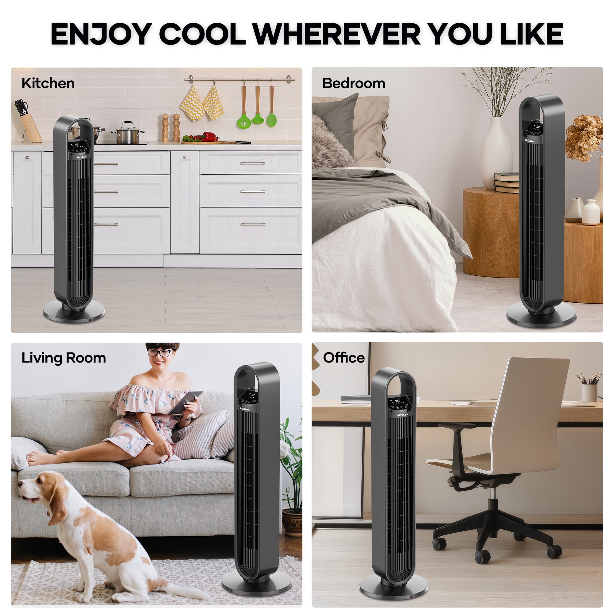 MaxKare 36"  Tower Fan Oscillating Cooling Fan, Remote Control, 3 Wind Modes, Timer, for Office, Home
