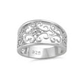 thumbnail image 3 of 925 Sterling Silver Oxidized Platinum Plated Medium Flower Swirl Women Valentines Day Gifts Ring, 3 of 4