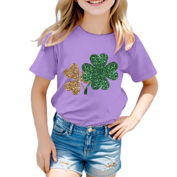 ChaoLingNeng St Patrick's Day Shirt for Girls Size 6t Funny Shamrock Cute Graphic Print Green Kids T Shirt Round Neck Preppy Warm Toddler Cute St. Patrick‘s Day Tops with Shamrocks