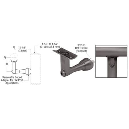 Railing Post Anchor CRL Dark Bronze 2-Way Adjustable Concealed Post Mounted Hand Railing Bracket for 1-1/2