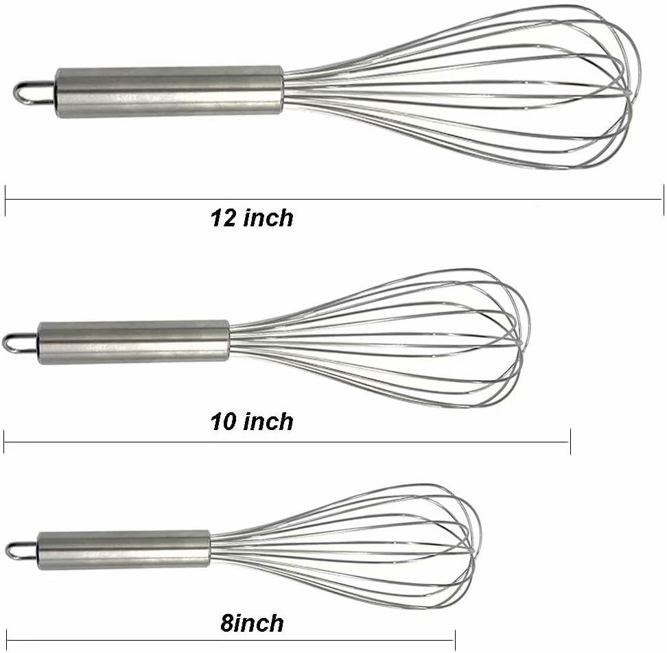 HTAIGUO 3 Pack Stainless Steel Whisk 8+10+12, Wire Wisk Kitchen Tool Set  Whisks for Cooking, Blending, Whisking, Beating, Stirring with Egg  Separator and Silicone Cooking Brush 