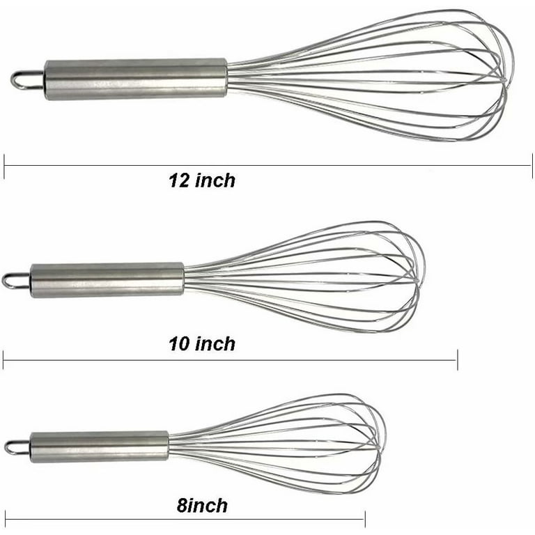  Whisks for Cooking, 3 Pack Stainless Steel Whisk for Blending,  Whisking, Beating and Stirring, Enhanced Version Balloon Wire Whisk Set,  8+10+12: Home & Kitchen
