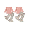 thumbnail image 3 of Aojekbee Little Girls 2PCS Pants Sets Flying Sleeve Button Tops Floral Print Flared Pants Sets, 3 of 10