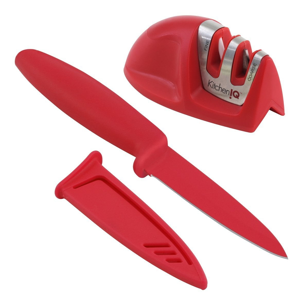 Kitchen IQ Edge Grip Quick Prep Red Knife Sharpener with Paring Knife