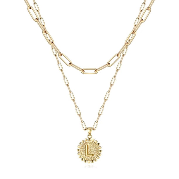 Collar Ursteel con inicial en L chapado en oro de 14 quilates con capas de 18 cm