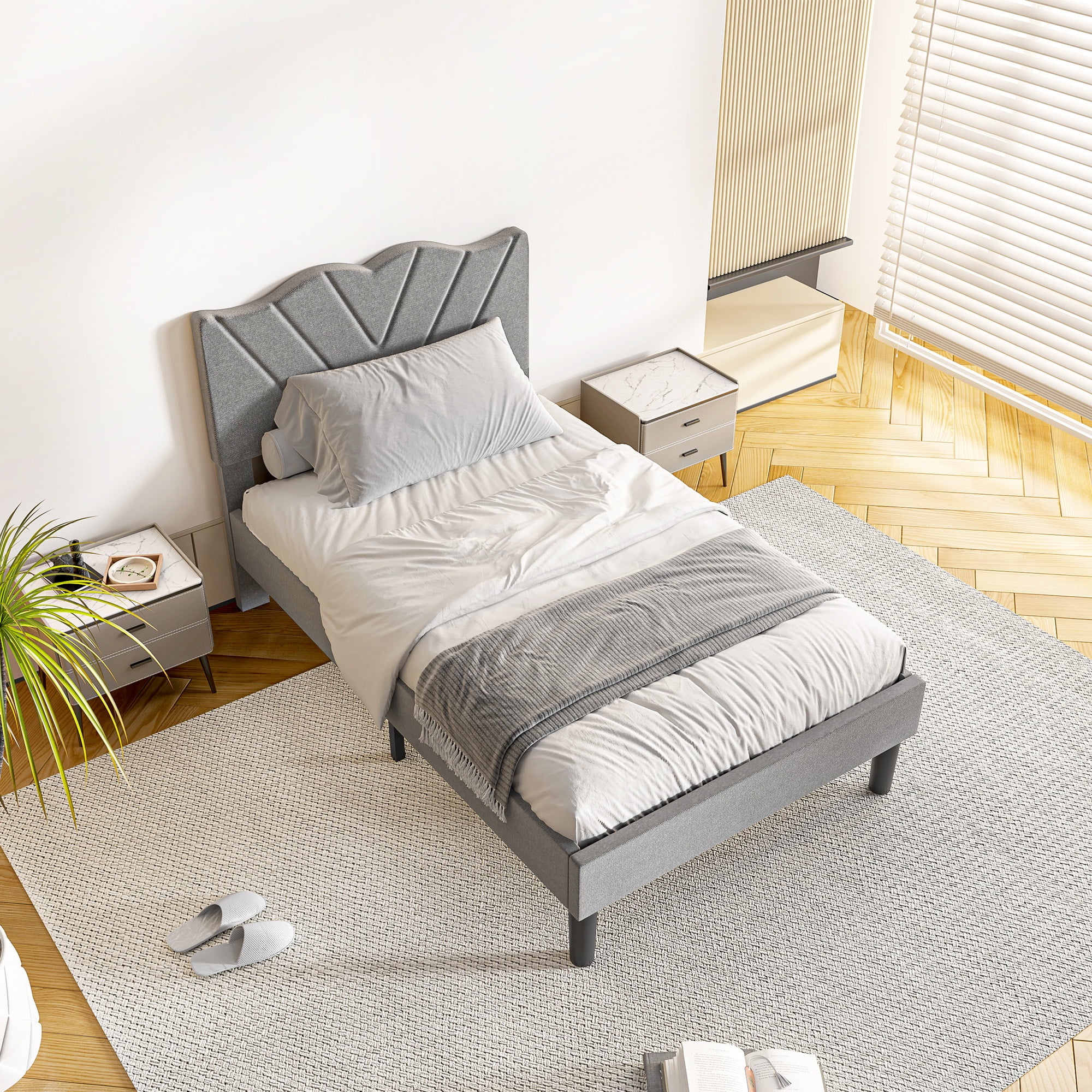 LEGAHOME Twin Bed Frame, Upholstered Platform Bed with Headboard and Footboard, Modern Twin Size Bed Frame, Heavy Duty Single Bed Frame, No Box Spring Needed, Gray