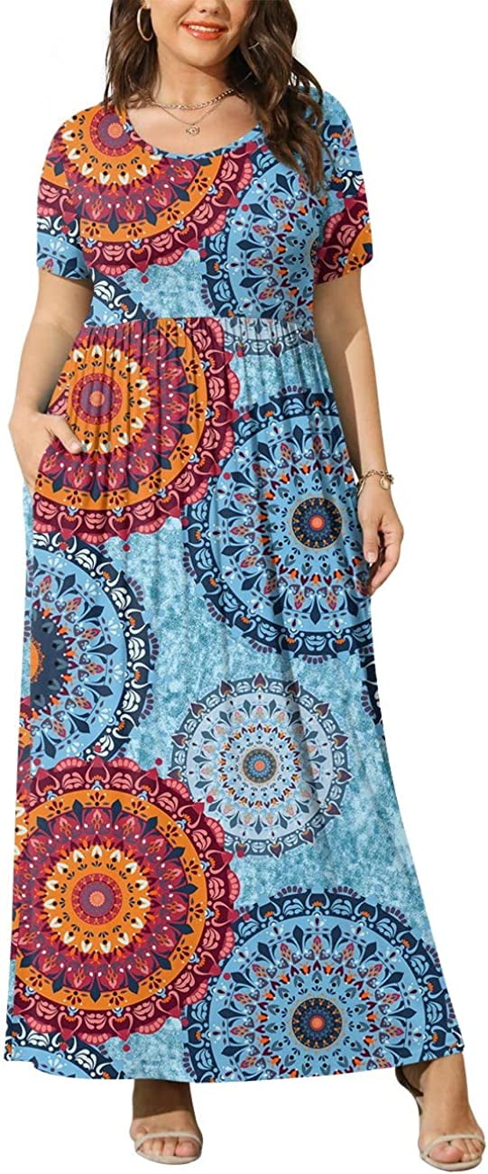JuneFish Womens Summer Plus Size 2X to 6X Maxi Loose Dress with Pockets